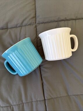 Corningware Ceramic Ribbed Coffee Mug - Blue and White